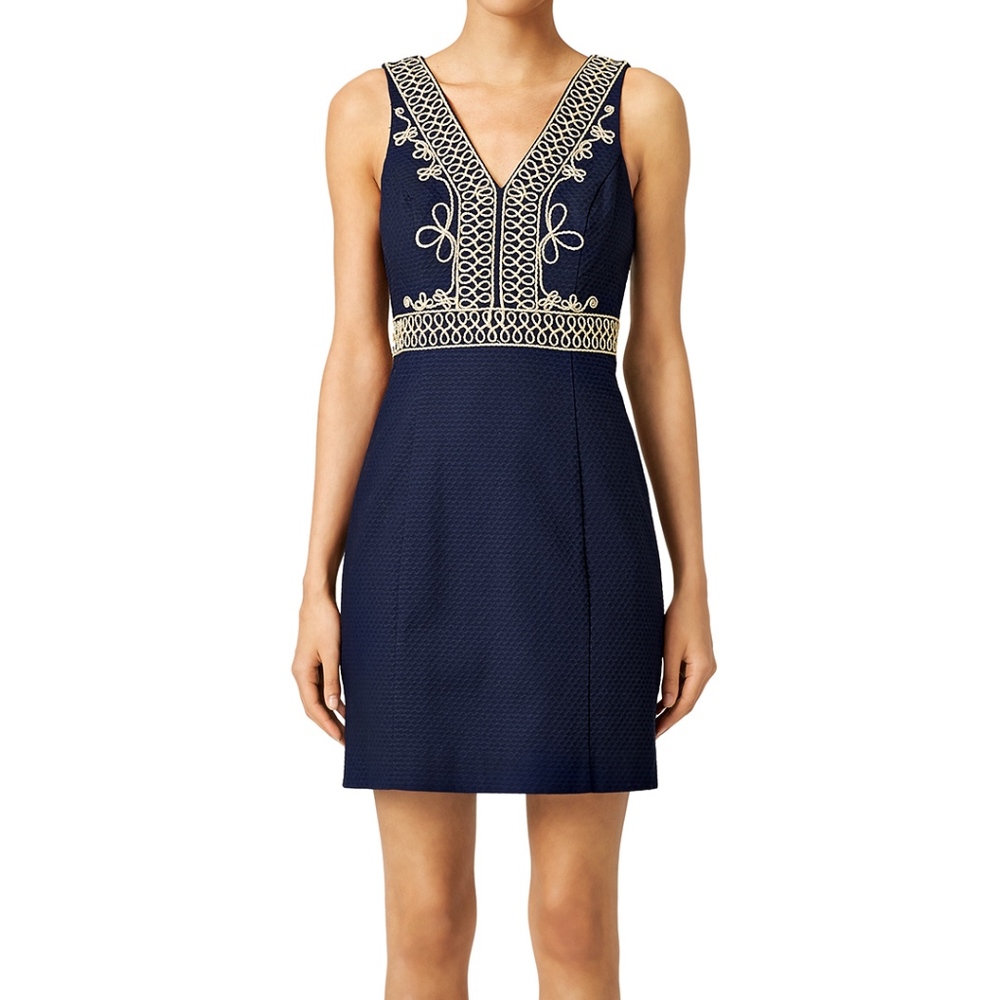 lilly pulitzer navy and gold dress Lilly Pulitzer navy blue dress with gold